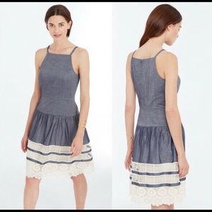 NWT‼️ Denim blue chambray style-tiered lace dress